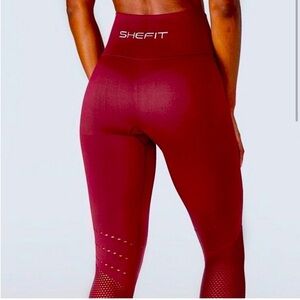 SHEFIT NWT Burgundy Cross Over Leggings Seamless Mesh Cut Out Design Small Yoga
